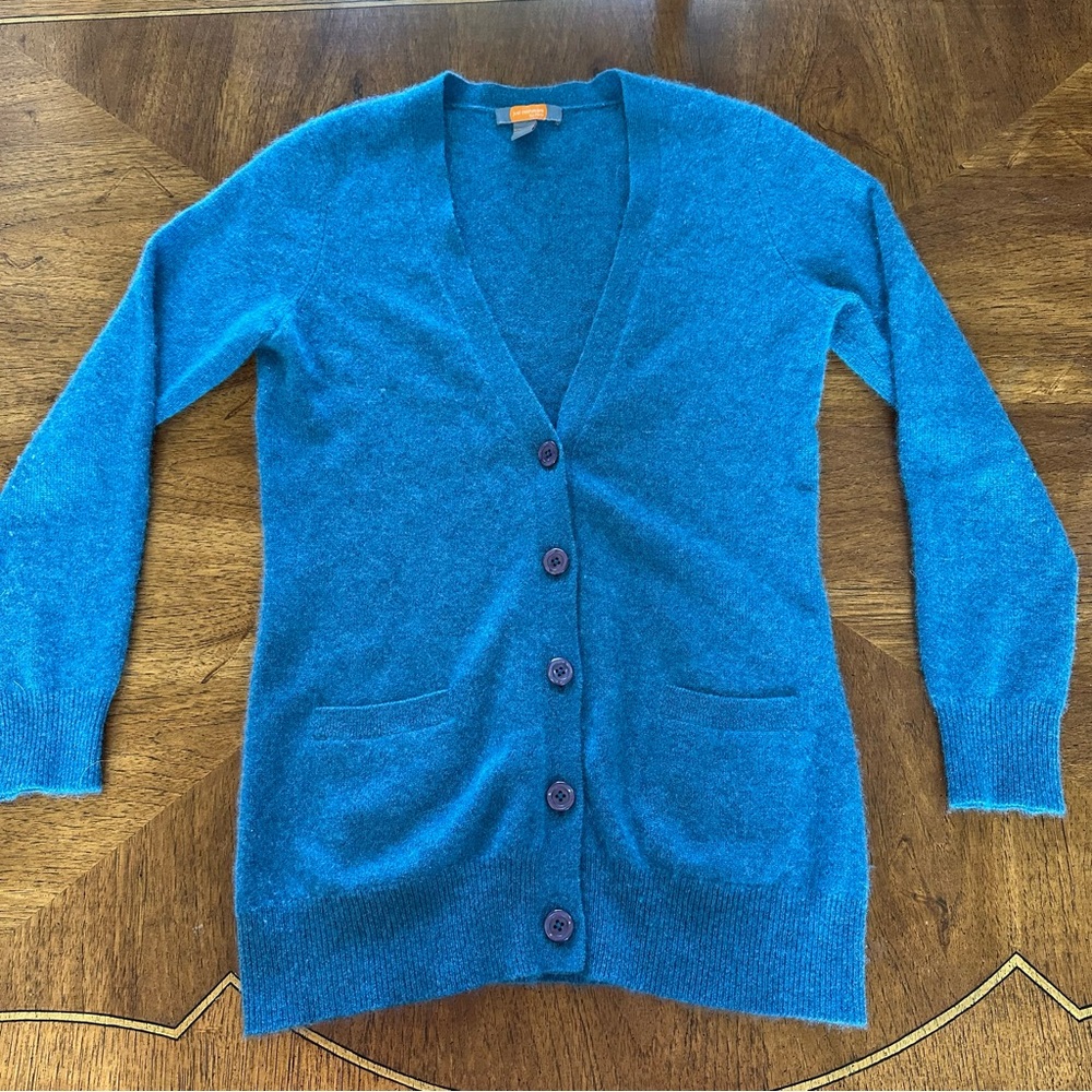 Forte Just Cashmere Blue V-Neck Cardigan Sweater